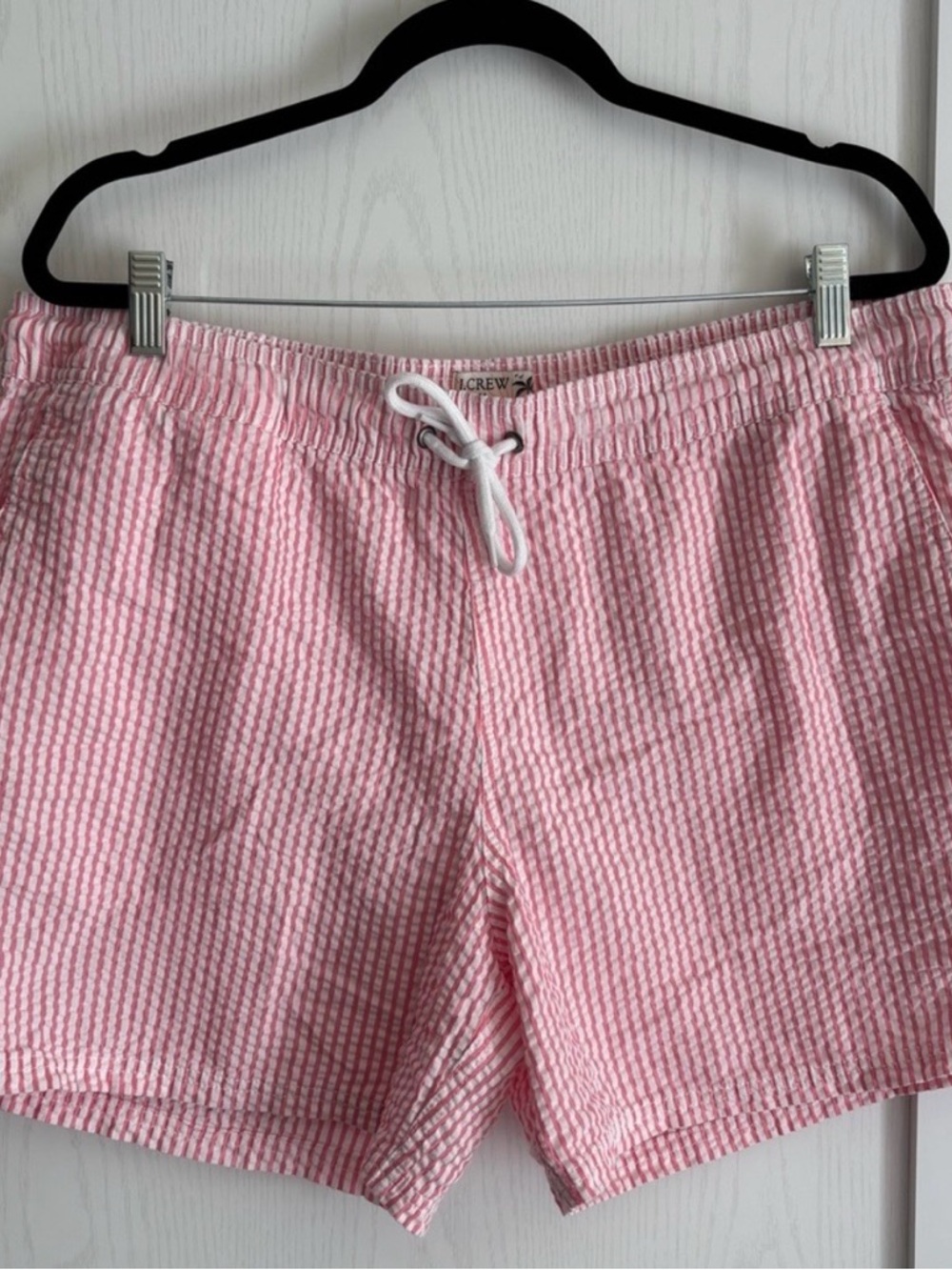 J. Crew Flex Swimwear Men’s Pink Seersucker Drawstring Shorts XL